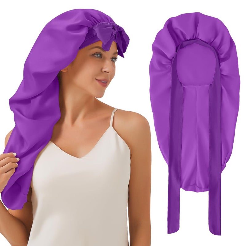 Supaze Long Satin Bonnet for Sleeping, Satin Lined Braid Bonnet with Elastic Band, Adjustable Long Strap Bonnets for Women Braids Dreadlock Curly Hair - Image 1